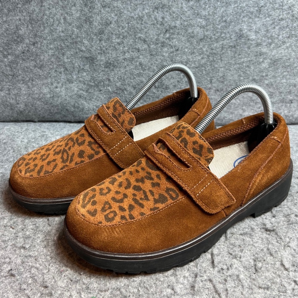 Orthofeet Womens Brown Suede Leopard Print Penny Loafers Orthopedic Shoes Size 8